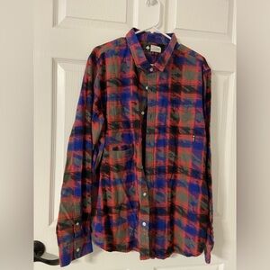 T37a- LRG LIFT RESEARCH GROUP MultiColored Embossed Abstract Button Up Shirt